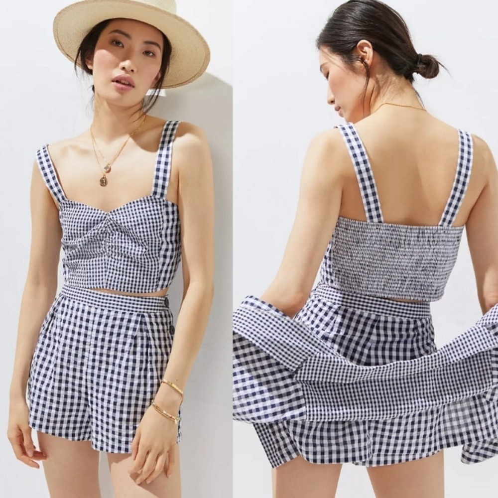 Anthropologie Maeve gingham 2 piece short set blouse and shorts size 0 new - Picture 3 of 4